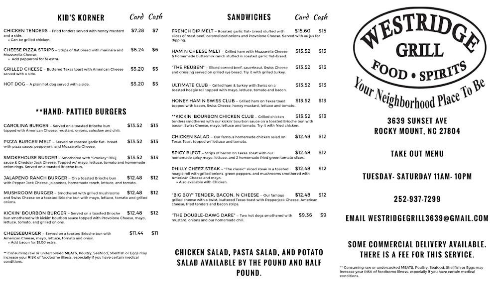 Westridge Grill Menu image 1